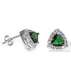 Stunning Emerald Trillion Halo Stud Earrings in Solid Sterling Silver