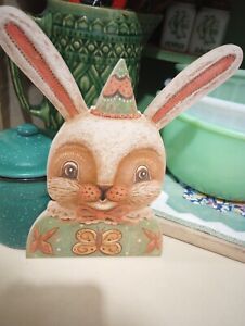 Johanna Parker PRIMITIVE Cottage Rabbit,  Easter / Spring Wood Shelfsitter Bunny