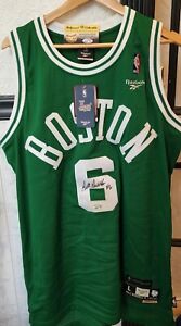SIGNED NBA Reebok HWC Boston Celtics Bill Russell Jersey 6 Mens Large SEWN Auto