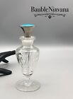 Vintage Cut Glass Perfume Bottle with Sterling Silver & Blue Enamel Stopper