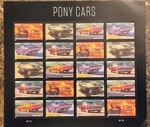 Mint US Pony Cars Pane of 20 Forever Stamps Sheet Scott# 5715-5719 (MNH)