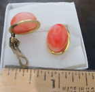 VINTAGE YELLOW GOLD VERMEIL 800 SILVER CORAL CLIP EARRINGS