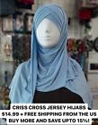 Womens Solid Criss Cross Design Tie Back Jersey Hijab Stretchy Soft Comfy Wrap