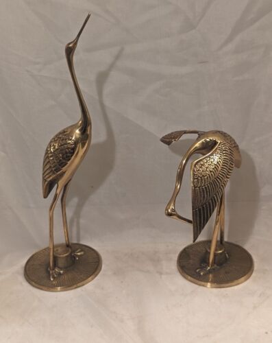 Vintage PAIR of Brass Cranes Statue Birds Figurine Shelf Decor