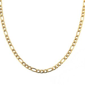 Solid 10K Yellow Gold Italy Figaro Chain Link Pendant Necklace 18