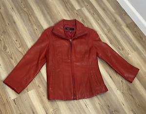 Avanti New York Womens Sz Med 100% Leather Jacket Red Full Zip Jacket Coat