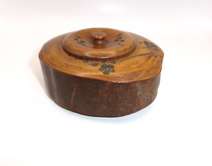 New ListingTurned & Burned Wooden Box with Lid Asymmetrical Oval Burned in Flowers Cedar?