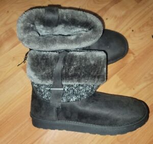 NEW POP Women's Winter Boots faux fur lined Size 9 pull-on Charcoal color-read d