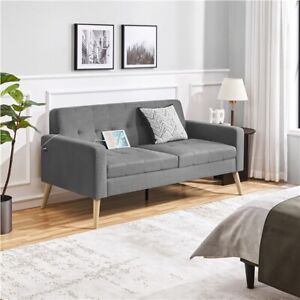 Mid-Century Modern Loveseat Sofa with USB Charging Ports 65″ W Small Couch