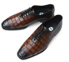 Men Handmade Shaded Brown Crocodile Texture Leather Formal Dress Shoes