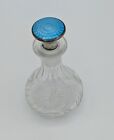 Antique Cut Crystal Perfume Bottle Guilloche Blue Enamel Dauber Chip on Stopper