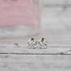 1 Carat Round Natural Diamond Stud Earrings in 14K White Gold with Screw Backs