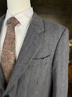VTG John Weitz 42R Gray 100% Wool Tweed Herringbone Striped 2Btn Blazer Jacket