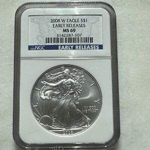 2008-W Burnished American Silver Eagle NGC MS-69 Blue Early Releases Label