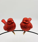Cardinal Clip On Christmas Ornaments Red Glitter Blown Glass Birds Lot 2