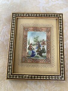 Vintage Oriental Hand Painted Small Framed 5 Ladies Dancing Pucture 6”by 4.5