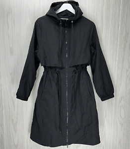 A New Day Womens Trench Rain Coat M Black Water Resistant Drawstring Waist Hood