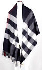 BURBERRY $995 NWT Navy, White & Red Oversized Mega Check Cashmere Shawl Scarf