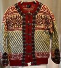 Dale Of Norway Wool Knit Cardigan Sweater Red Fair Isle Size Large 44 Vintage
