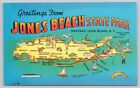 Long Island New York, Jones Beach State Park Map, Wantagh Landmarks Vtg Postcard