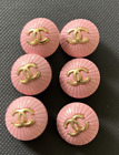 Chanel CC Gold PINK Logo Round Medium 1.8 cm (18mm) BUTTONS Set of 6 RARE