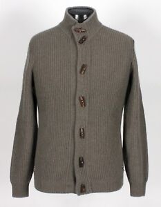 $2550 BRUNELLO CUCINELLI 100% CASHMERE Cardigan Toggle Sweater - Gray/Green M L