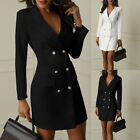 Women Sexy Tie Neck Double Breasted Trench Coat Long Sleeve Blazer Bodycon Dress