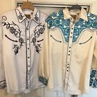 (2) New Scully Men's Small Shirt Western Embroidered  Long Sleeve P-706 P-634