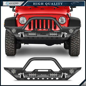 Heavy Front Bumper w/ Winch Plate & LED Lights For 2007-2018 Jeep Wrangler JK (For: Jeep)