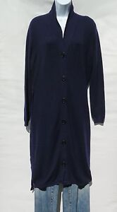 Cashmere Blend | High Quality | Knit | Long | Button | Coat | M - L | Navy Blue