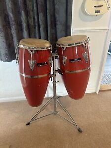 Vintage Leo Percussion Fibreglass Congas Conga With Stand + Flightcases
