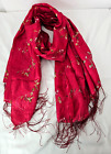 INDIAN STYLE SHAWL~Wrap~Scarf~Fushia Pink Floral Embroidery~Fringed~26