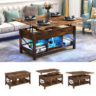 4-in-1 LED Lift Top Coffee Table, Multi-Function Table with Charging Station