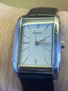 Fossil Watch Women Rectangle Dial Leather Band New Battery Works Great