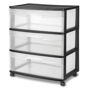 Wide Black 3 Drawer Cart Versatile Storage Solution Organizer Dorm Storage