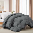 Grey Fluffy Feather and Down Comforter Pinch Pleated Cotton Shell, King or Queen