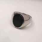 Mens Fashion Signet Ring Black Onyx Enamel Silver Tone Stainless Steel Size 6-13