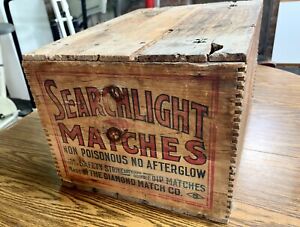 Vintage Searchlight  Diamond Brand Matches Wood Shipping Crate Box w Lid