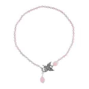 Natural Rose Quartz Beaded Butterfly Necklace Jewelry for Women Size 20