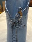 Large Art Pottery Vase With Beautiful Blue Glaze And Adorable Bird