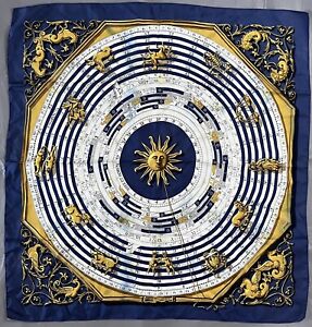 Iconic HERMES Astrologie Dies et Hors Zodiac Silk Scarf France Faconnet 35x34”