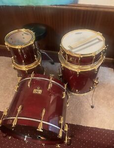 Pearl Masters Custom Maple Shells Natural Wood 7pc Drum Set with Travel Cases