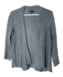 Eileen Fisher Sweater Size S Cardigan Wool Linen Silk Open Front Ribbed Blue
