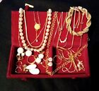 VTG Modern Gold Tone Pearl 925 Mixed Jewelry Lot With Red Velvet Box