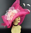 M23157S( Hot Pink Ivory )Kentucky Derby Wedding Wide Brim Sinamay Dress Hat