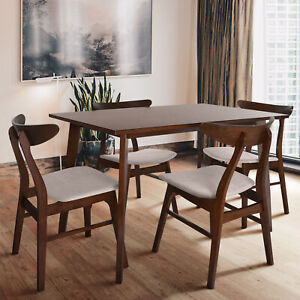 Zenvida Mid Century 5 Piece Dining Set Wood Table Fabric Chairs Seats Four