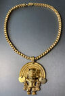 Miriam Haskell Signed Gold Pltd Aztec Massive Pendant Book Chain Necklace Choker