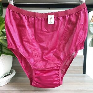 Double Nylon Gusset Panty Silky Cherry Red Granny Lace Brief Size 9 Hip 44-47