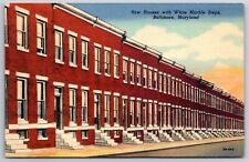 Baltimore Maryland~Row Houses~White Marble Steps~1948 Linen Postcard
