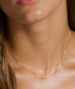 10K Solid Yellow Gold Box Necklace Real Gold Chain 16